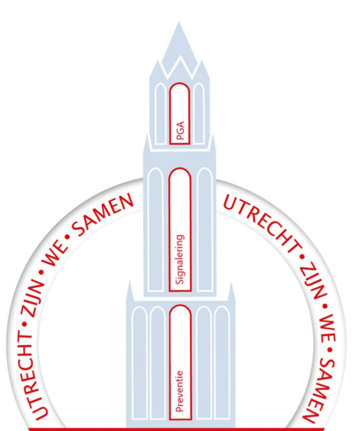 Logo met de domtoren en het opschrift Utrecht zijn we samen: preventie, signalering, pga